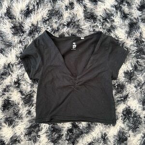 Black V-Neck Ruched Women's Crop Top